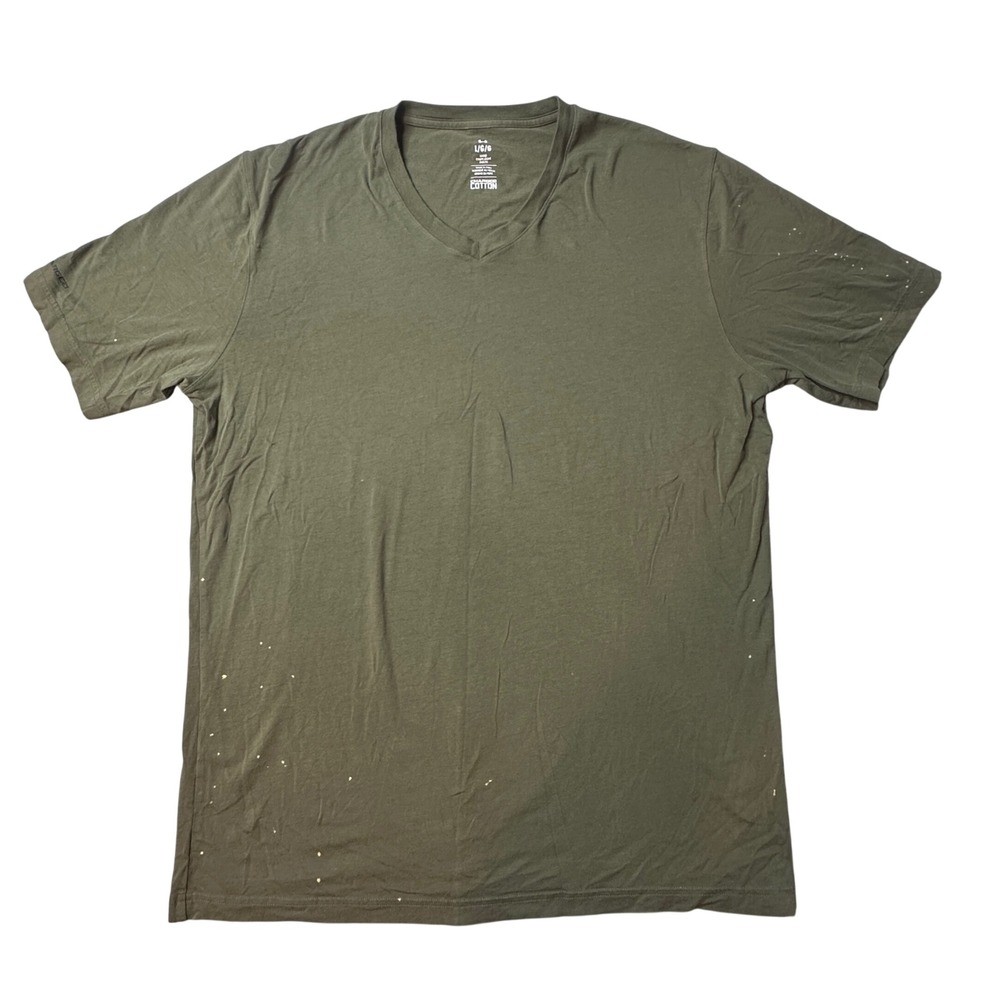 Under Armour T-Shirt Mens Large Green Charged Cotton V-Neck Loose Fit Distressed